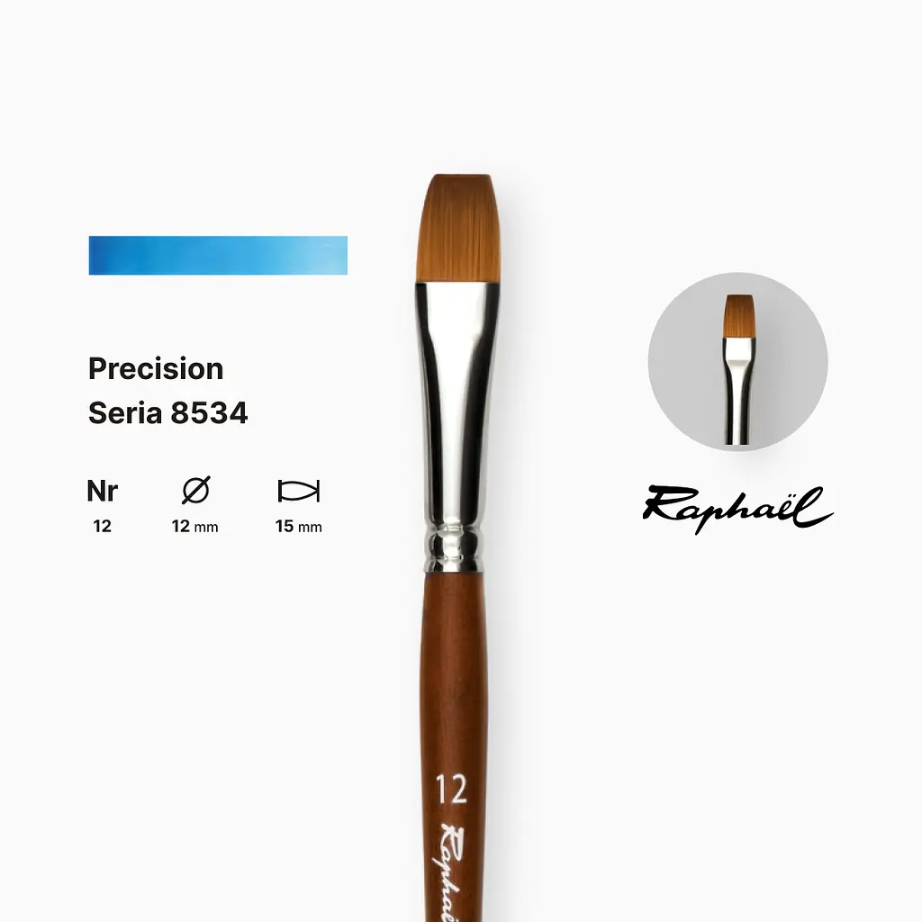 Пензель синтетика плоска (імітація соболя) Raphael Precision, №12, коротка ручка - фото 2