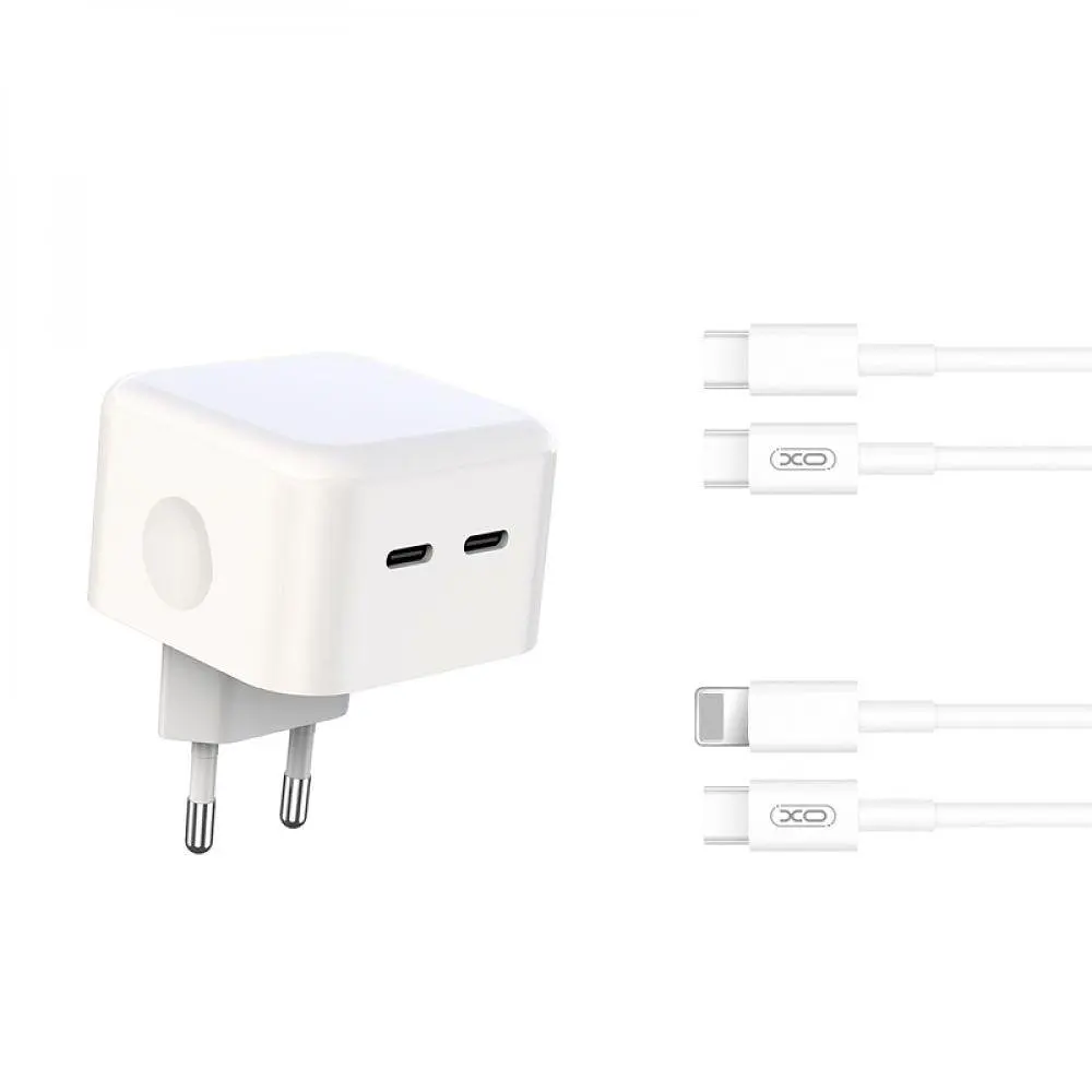 Зарядное устройство XO L102 35 W 2 порта type-C + кабель Type-C Lightning - фото 4