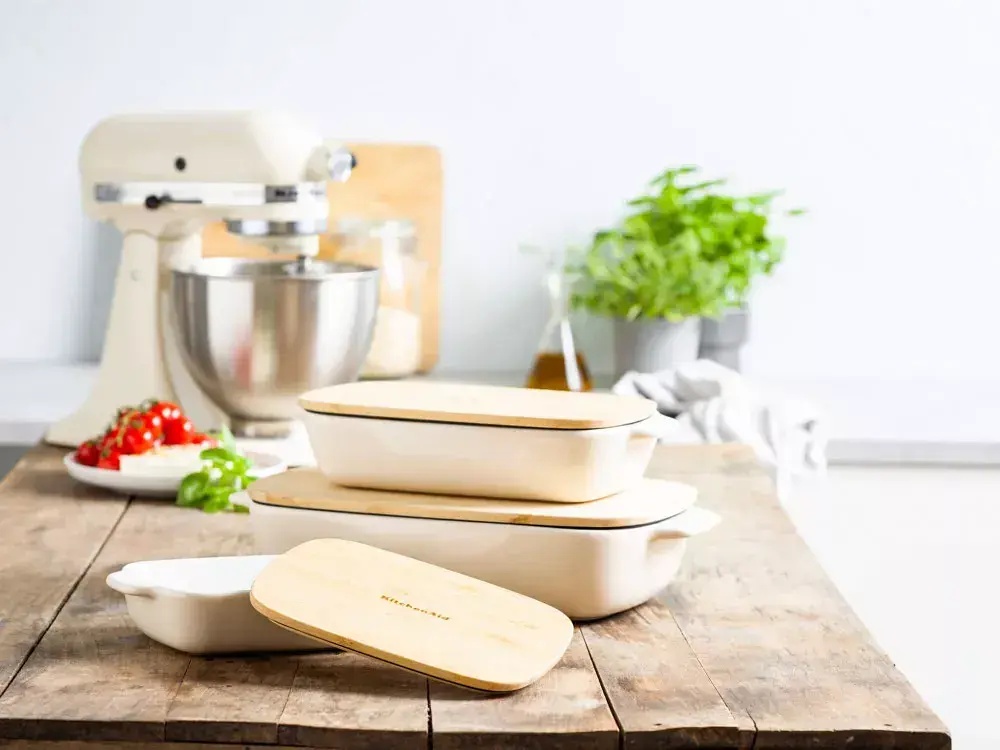 Форма для випічки з кришкою KitchenAid керамогранітна 24,1x15x6 см 0,9 л кремовий колір (CC006105-001) - фото 5