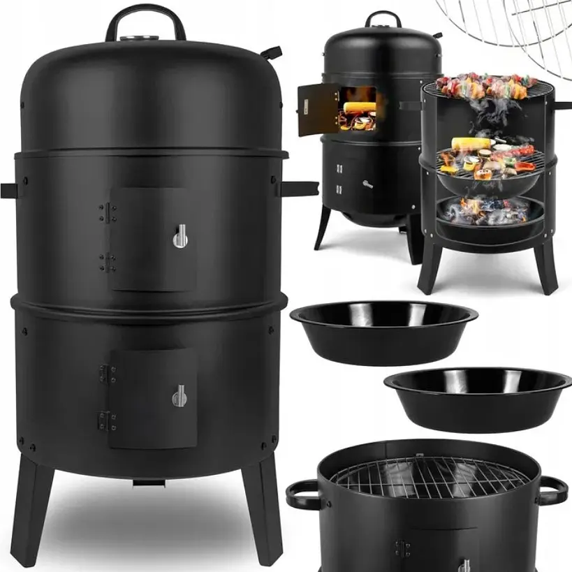 Садова коптильня на вугільному грилі з вогнищем 3 в 1 MalTec Coal Curron SmokeHouse GM8000 із термометром, мангал, чорна, 108085 - фото 2