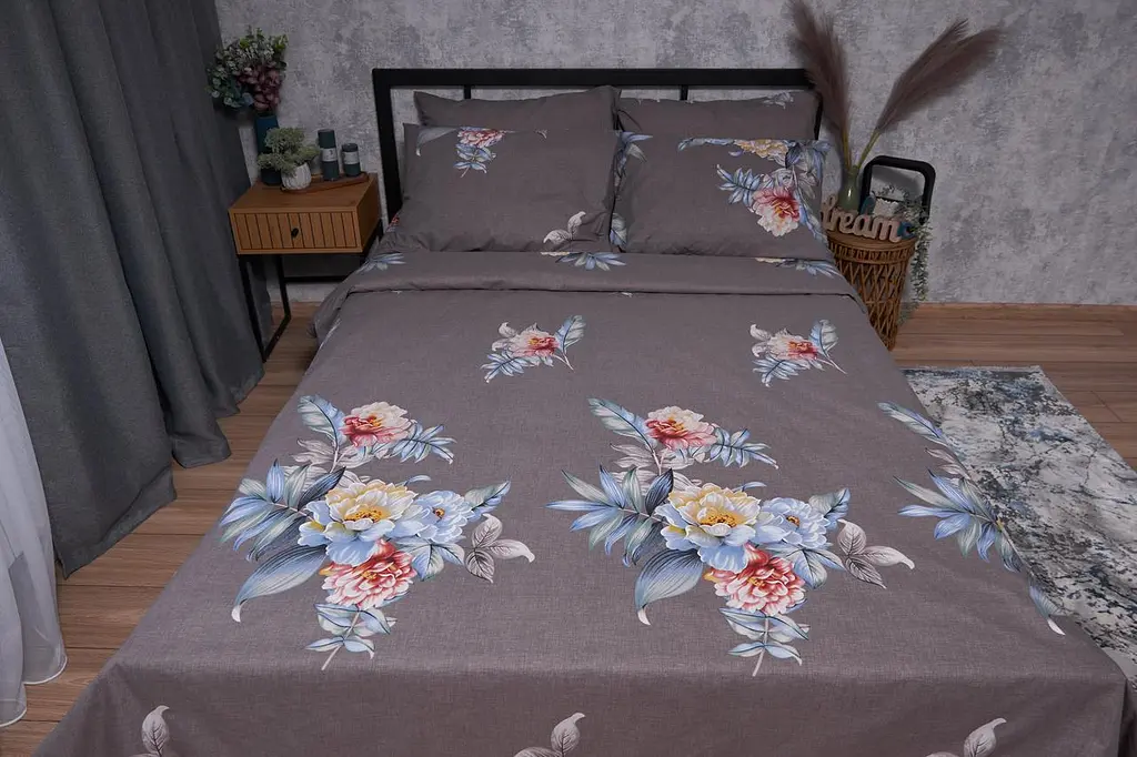 Комплект постільної білизни Moon&Star Бязь Gold Люкс Flowers Wod євро 200х220 наволочки 4х50х70 - фото 3