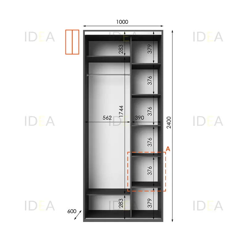 Шафа-купе Idea серія 1 100 x 60 x 240 см Антрацит - фото 2