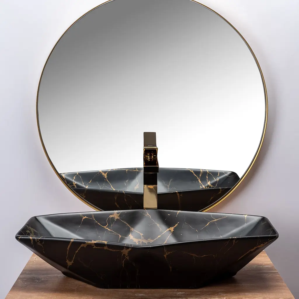 Умивальник Rea Vegas marble black mat накладний чорний REA-U0994, Чорний матовий - фото 2