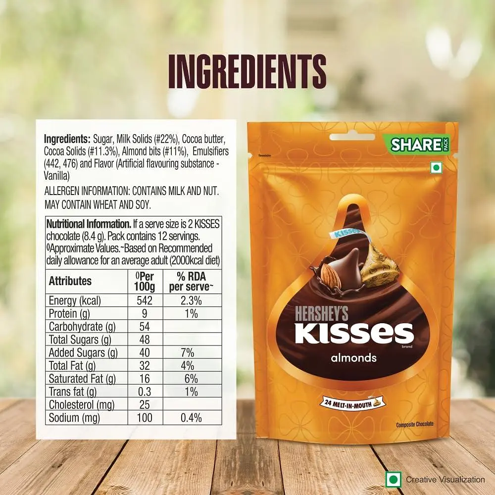 Шоколадні цукерки Hershey's Kisses Almonds Chocolate з мигдалем 100.8г - фото 5