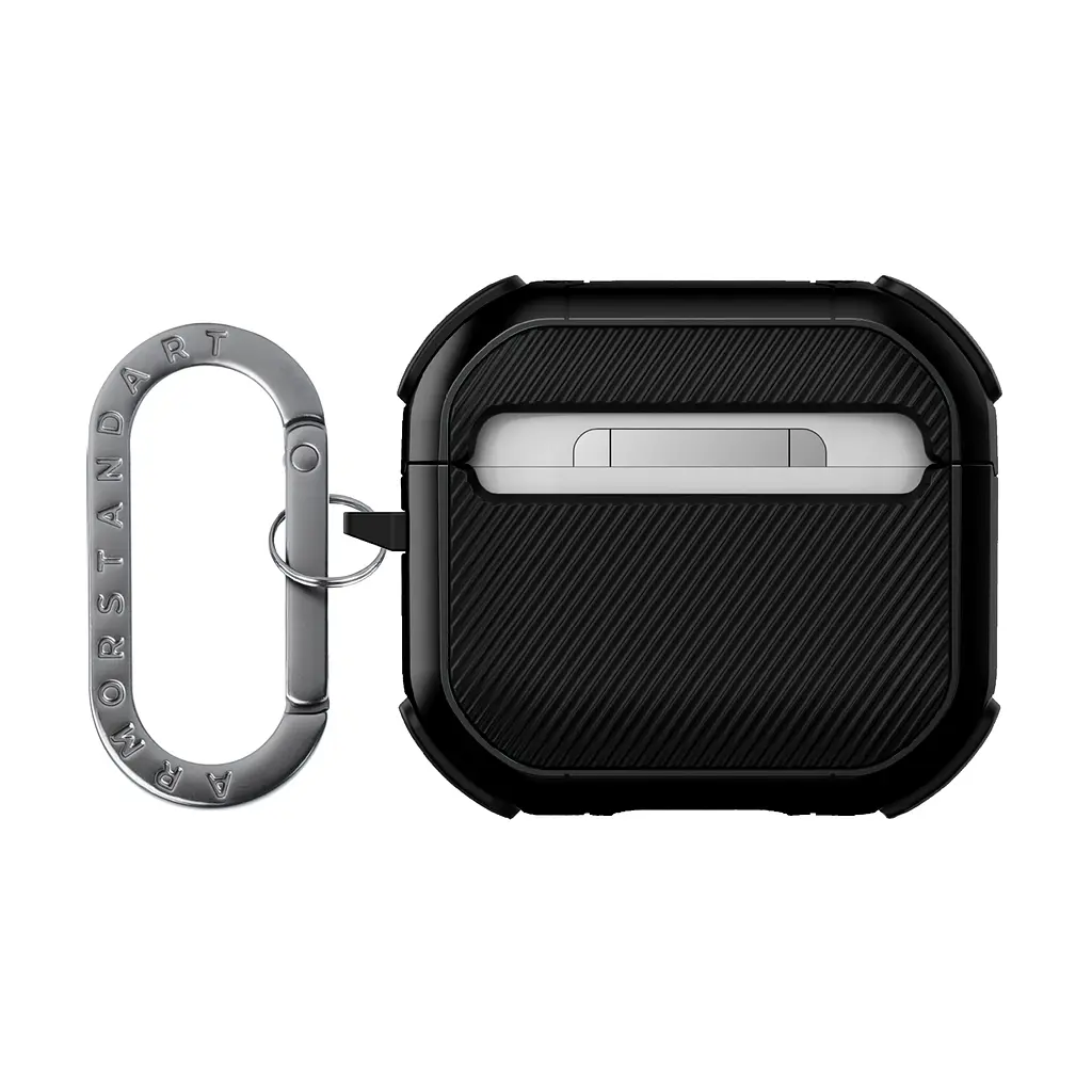 Чохол для навушників Apple AirPods 4, чорний, Panzer, протиударний захисний кейс з TPU та полікарбонату, посилені стінки, захист від подряпин, пилу та ударів, легкий та компактний, з карабіном для кріплення, ArmorStandart (ARM82552) - фото 2