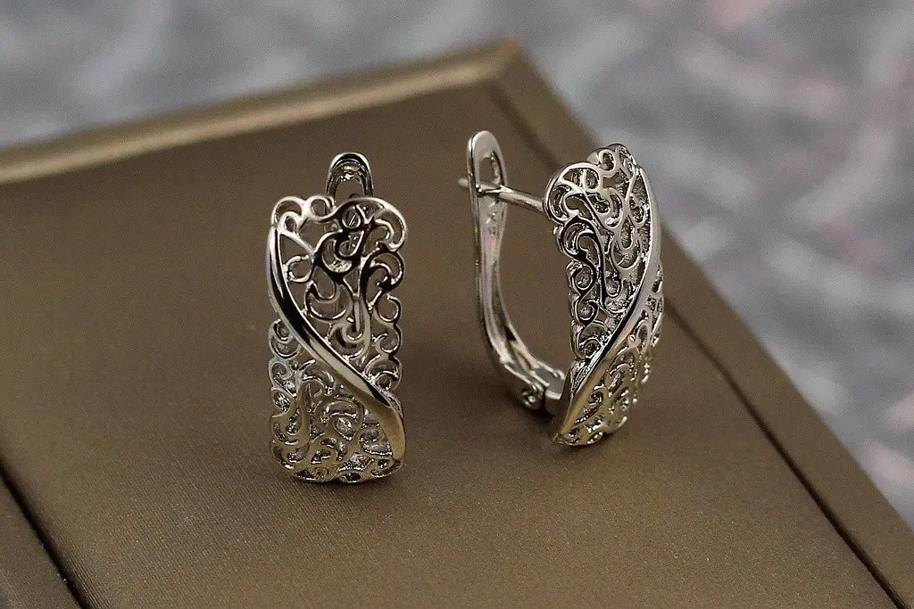 Сережки Xuping Jewelry вигнутий прямокутник із візерунком змійка 1.8 см сріблясті - фото 2