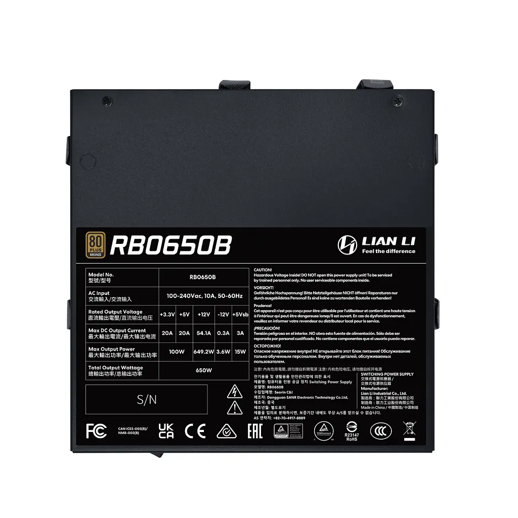 Блок живлення Lian Li RB0650B, 80 Plus Bronze, Black, EU Cord (G9P.RB0650B.B000.EU) - фото 2