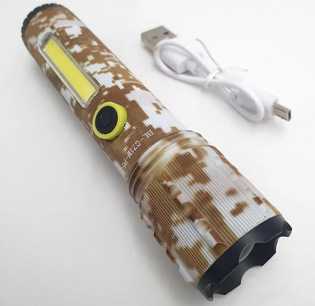 Світлодіодний ліхтар із боковим COB світильником USB зарядка ручний ліхтарик акумуляторний X-BALOG BL C71 P50 камуфляж - фото 3