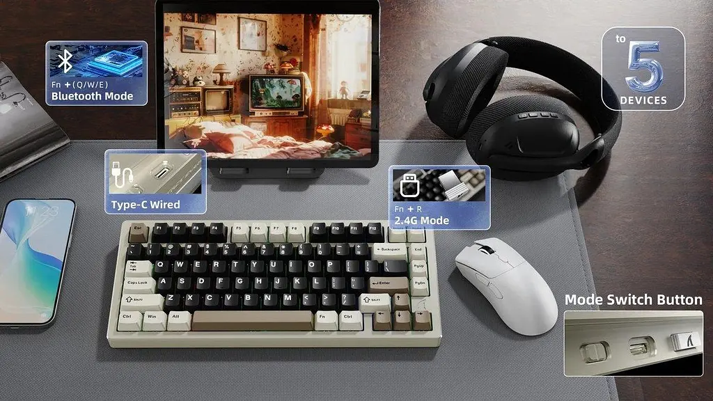 Клавіатура Attack Shark X75 RGB Kailh MX Crystal Switches Wireless (AS-6972792471457-CW-UA) Cheese White (G-000004024) - фото 8