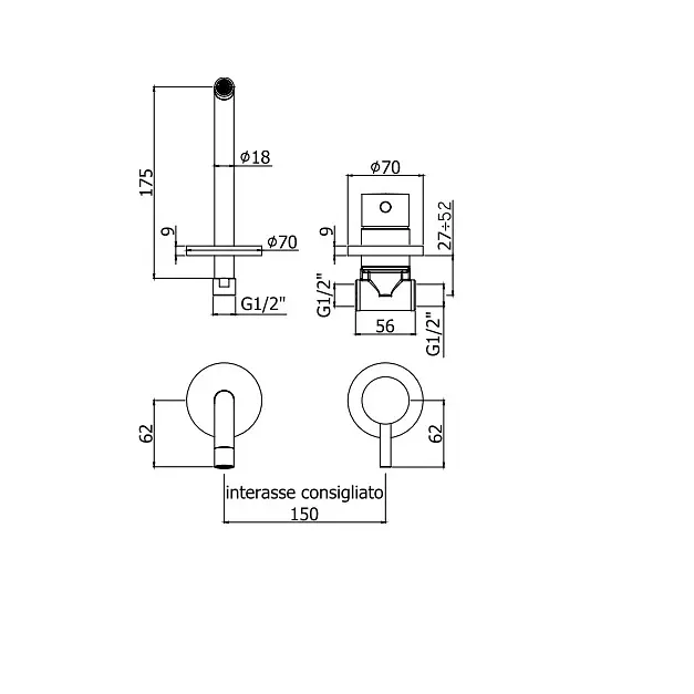 Змішувач для умивальника 175 мм Paffoni Light LIG 006 NO70, Чорний матовий - фото 2