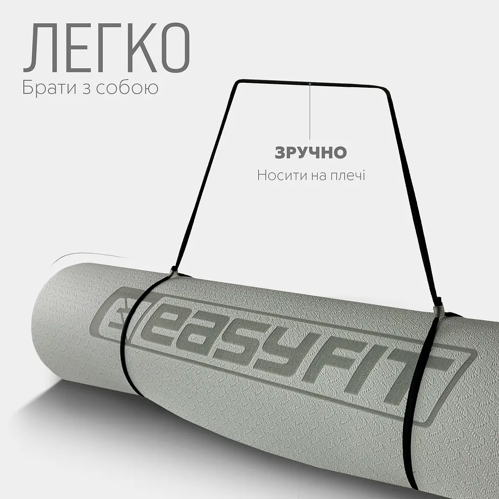 Килимок для йоги та фітнесу EasyFit TPE+TC 6мм двошаровий сірий-чорний - фото 6