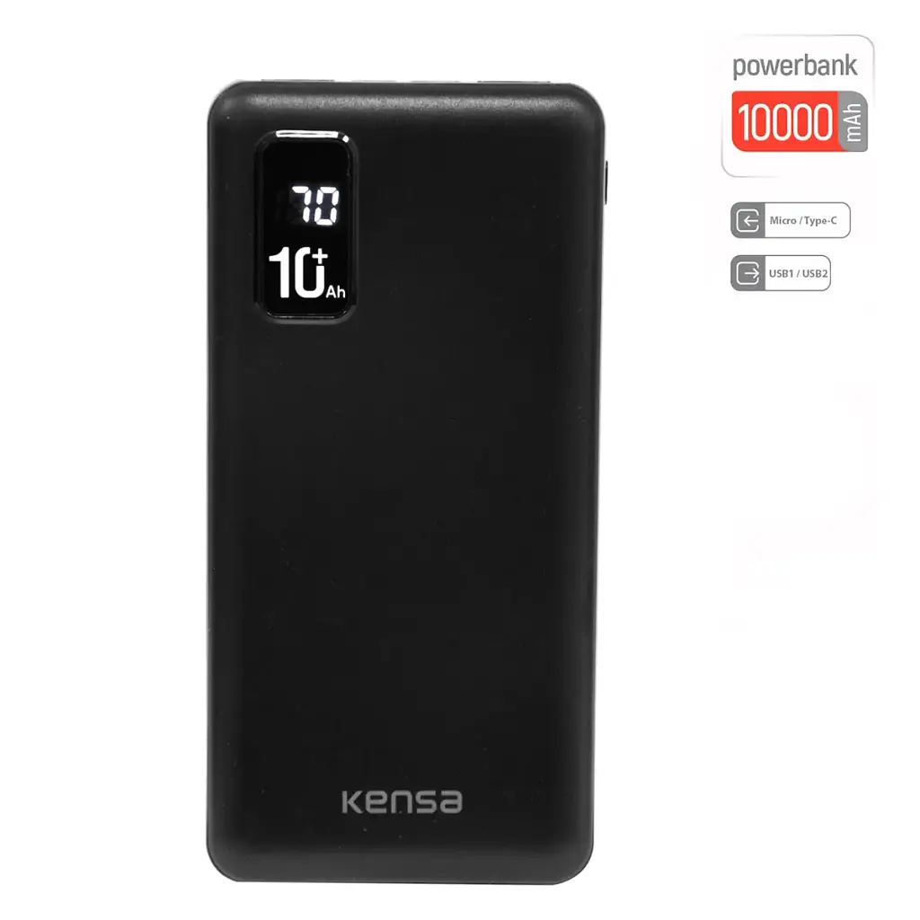 Павербанк на 10000 mAh чорний переносна зарядка для телефону Power Bank 2.1А Kensa KP-64 - фото 2