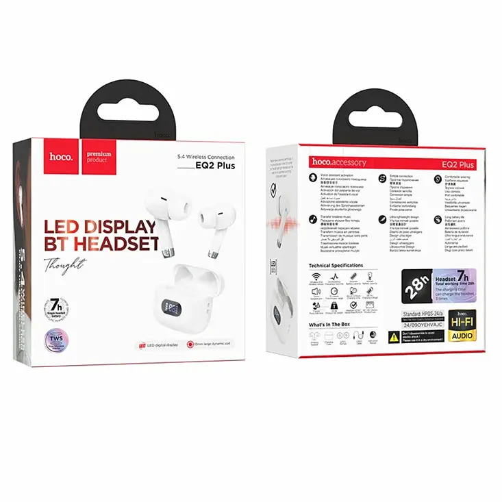 Беспроводные TWS наушники Hoco EQ2 Plus, вакуумные, BT5.4, 40mAh, 320mAh, 7h, white - фото 4