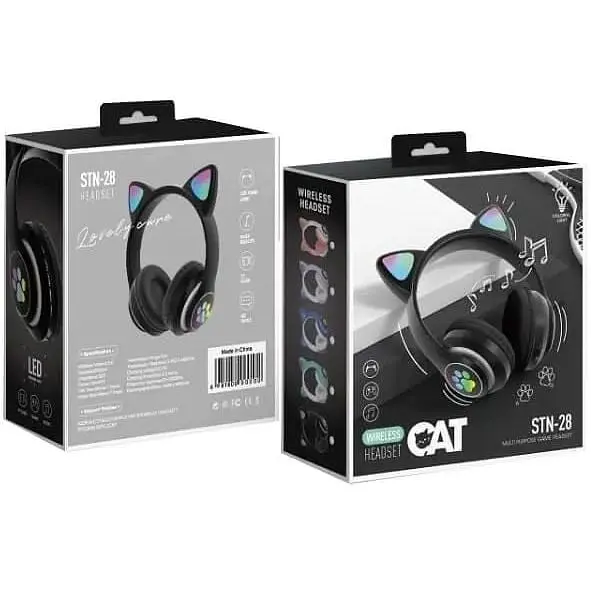 Навушники бездротові Cat Rainbow LED ear STN-28 котячі вушка Bluetooth 5.0 з картою пам'яті та FM - фото 2