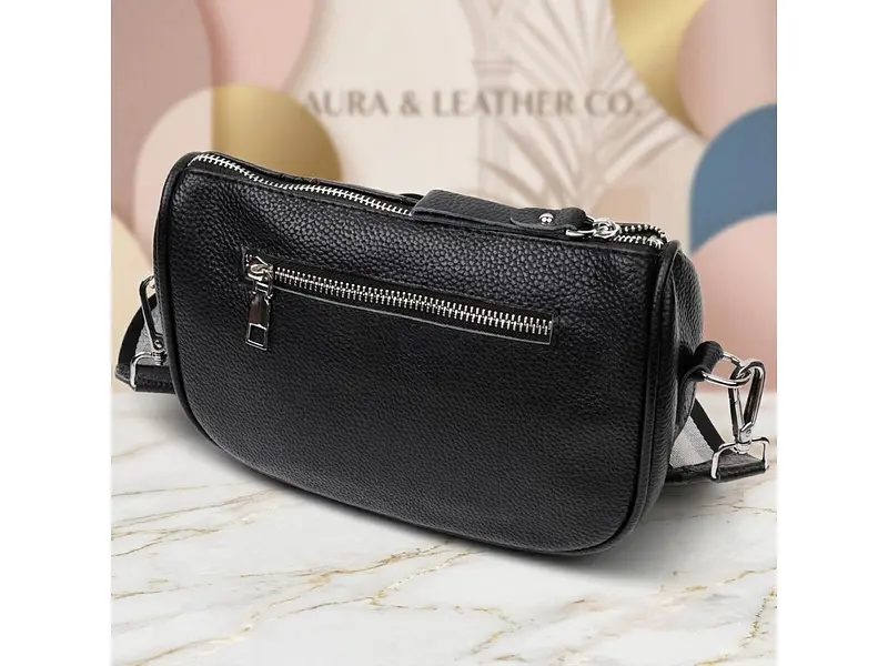 Шкіряна сумка напівкруглого формату на плече 22394 чорна 22×15,5×7 см Vintage sum0029137 - фото 4