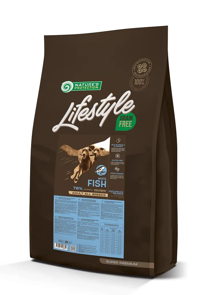 Сухий беззерновий корм з білою рибою для собак всіх порід Nature's Protection Lifestyle Grain Free White Fish, 10 кг