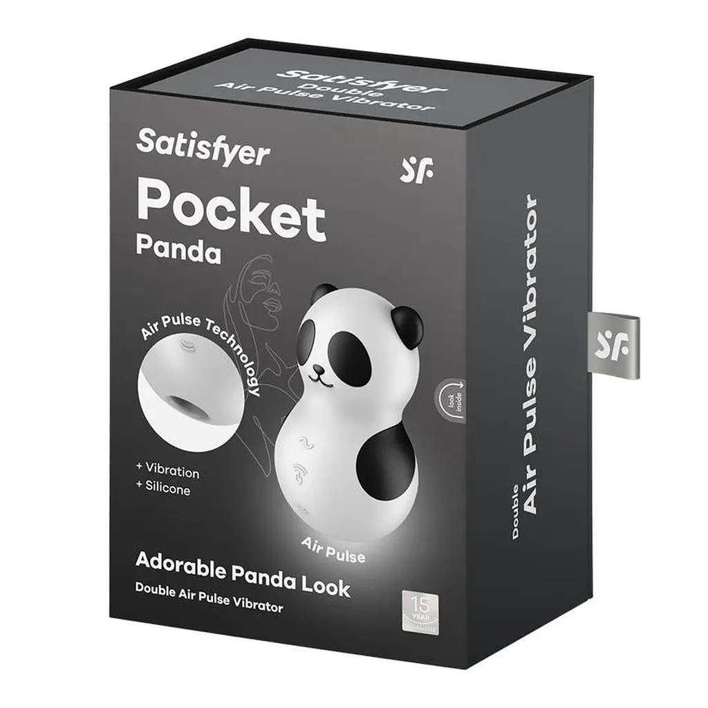 Вакуумный стимулятор клитора с вибрацией Satisfyer Pocket Panda черный с белым - фото 7