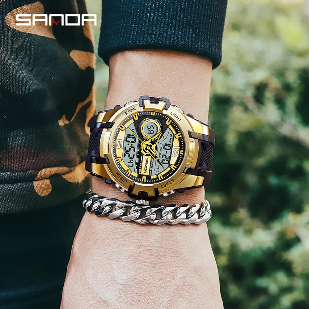Чоловічий наручний годинник 6015 Black-Gold Sanda acs0030967 - фото 3