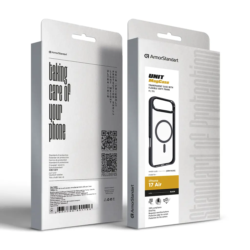 Чехол Apple iPhone 17 Air, Unit MagSafe, черный, прозрачный, магсейф, противоударный, магнитный, панель-накладка с поддержкой MagSafe, с поддержкой беспроводной зарядки, TPU+PC, защита всего корпуса, ударопрочный, ArmorStandart (ARM86305) - фото 6