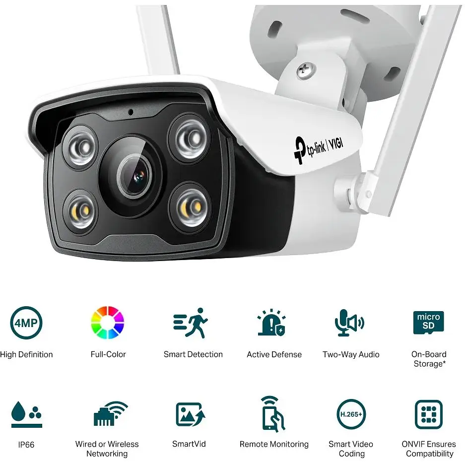 IP-камера TP-Link VIGI-С340-W-4,PoE, 4Мп, 4 мм, Wi-Fi, H265+, IP66, Bullet, кольорове нічне бачення, зовнішня - фото 4