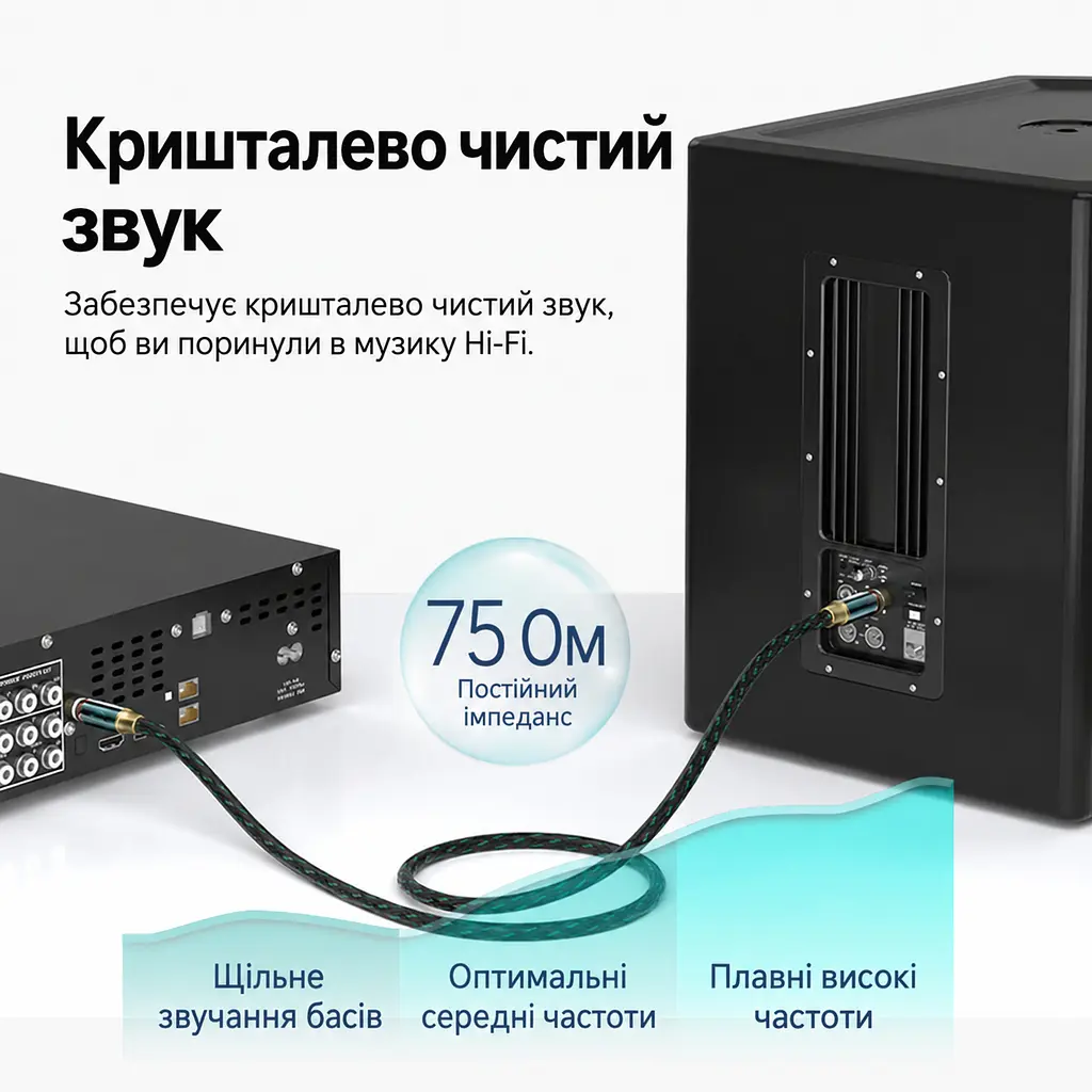 Коаксиальный аудиокабель Vention 8 м тюльпан RCA штекер на RCA штекер для цифрового S/PDIF 75 Ом с двойным экранированием в хлопковой оплётке с посеребрённым проводником OFC с позолоченными разъёмами зелёный (BCTGK) - фото 8