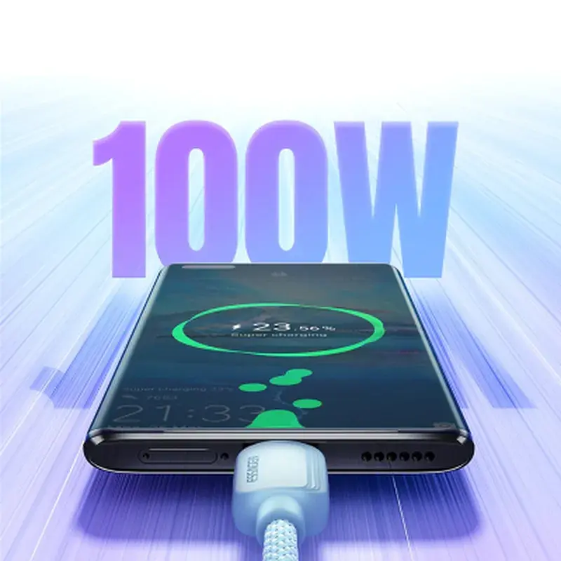 Дата кабель USB 2.0 AM to USB-C 1.0m 100W blue Essager (EXC7A-WL03-P) - фото 5