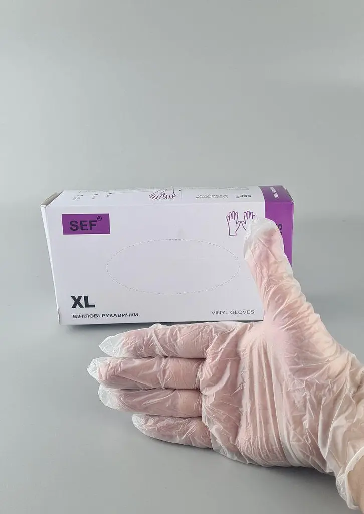 Рукавички одноразові вінілові білі SEF, розмір XL, 100 шт, неопудрені, для огляду, клінінгу та сервісу - фото 3