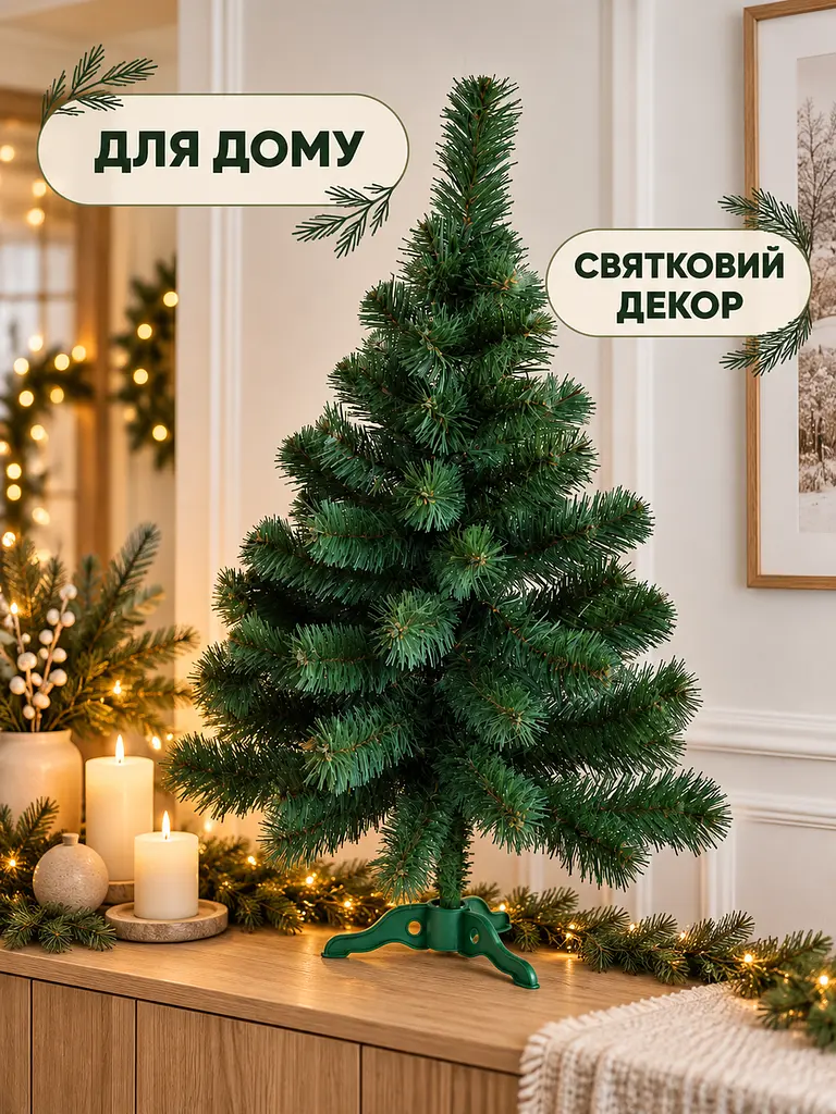 Штучна ялинка Казкова YaLINKA S5 75 см новорічна настільна пухнаста з ПВХ, зелена (90887662) - фото 8