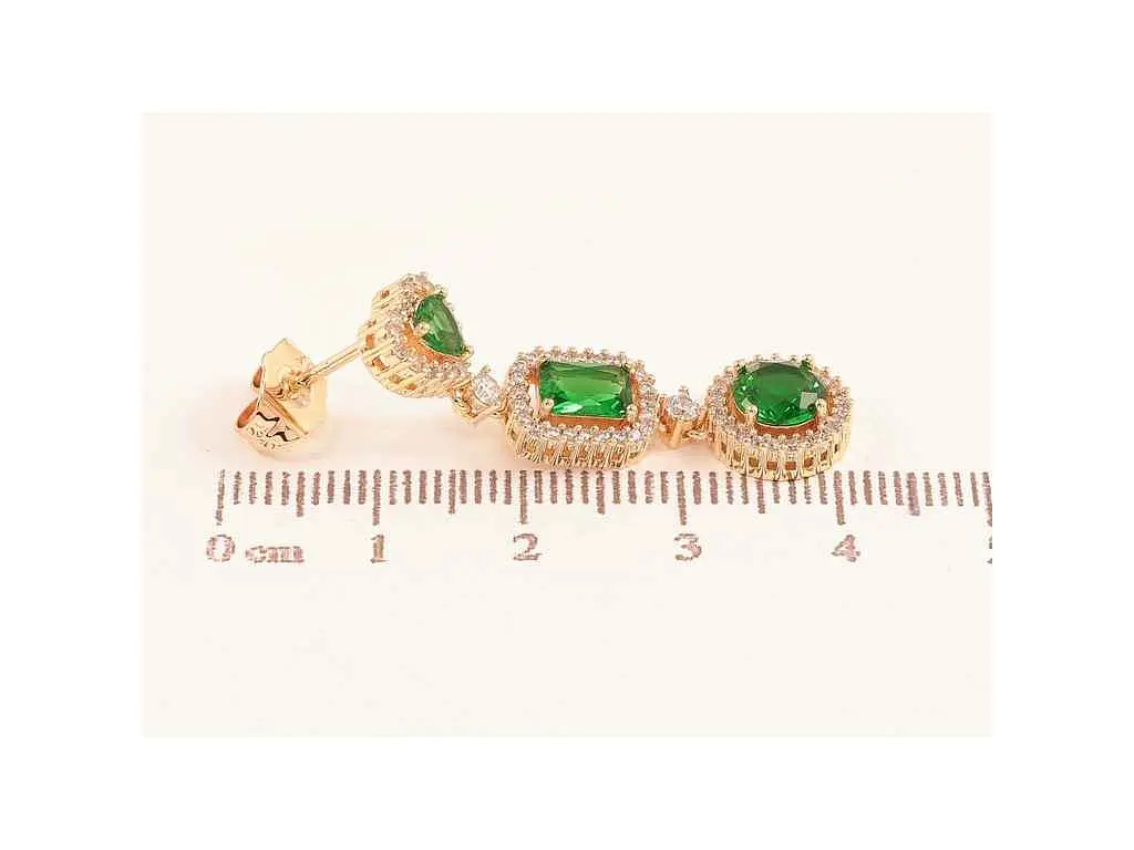 Сережки Xuping пусети M&L 18K "Зелені кришталеві підвіски" 303721 - фото 2