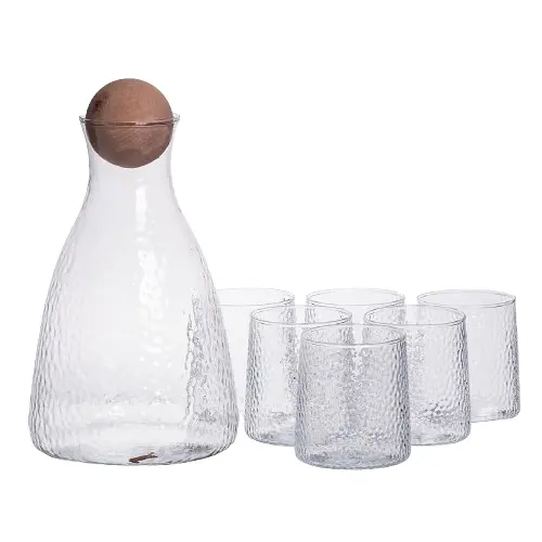 Набор для напитков графин с бамбуковой крышкой и 6 стаканов Прозрачный Yiwu 64486-37 - фото 2