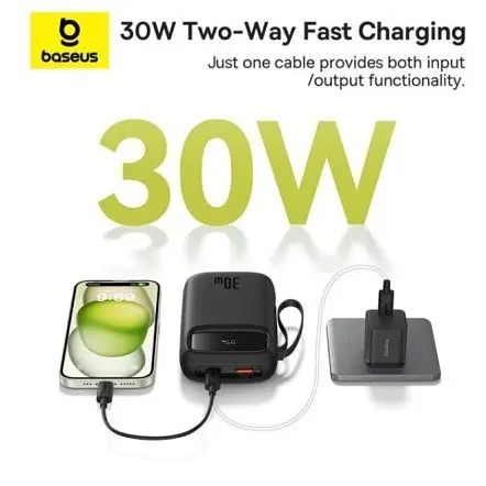 Зовнішній акумулятор power bank Baseus QPow2 20000 mAh 30w (P10055009113-00) чорний - фото 6