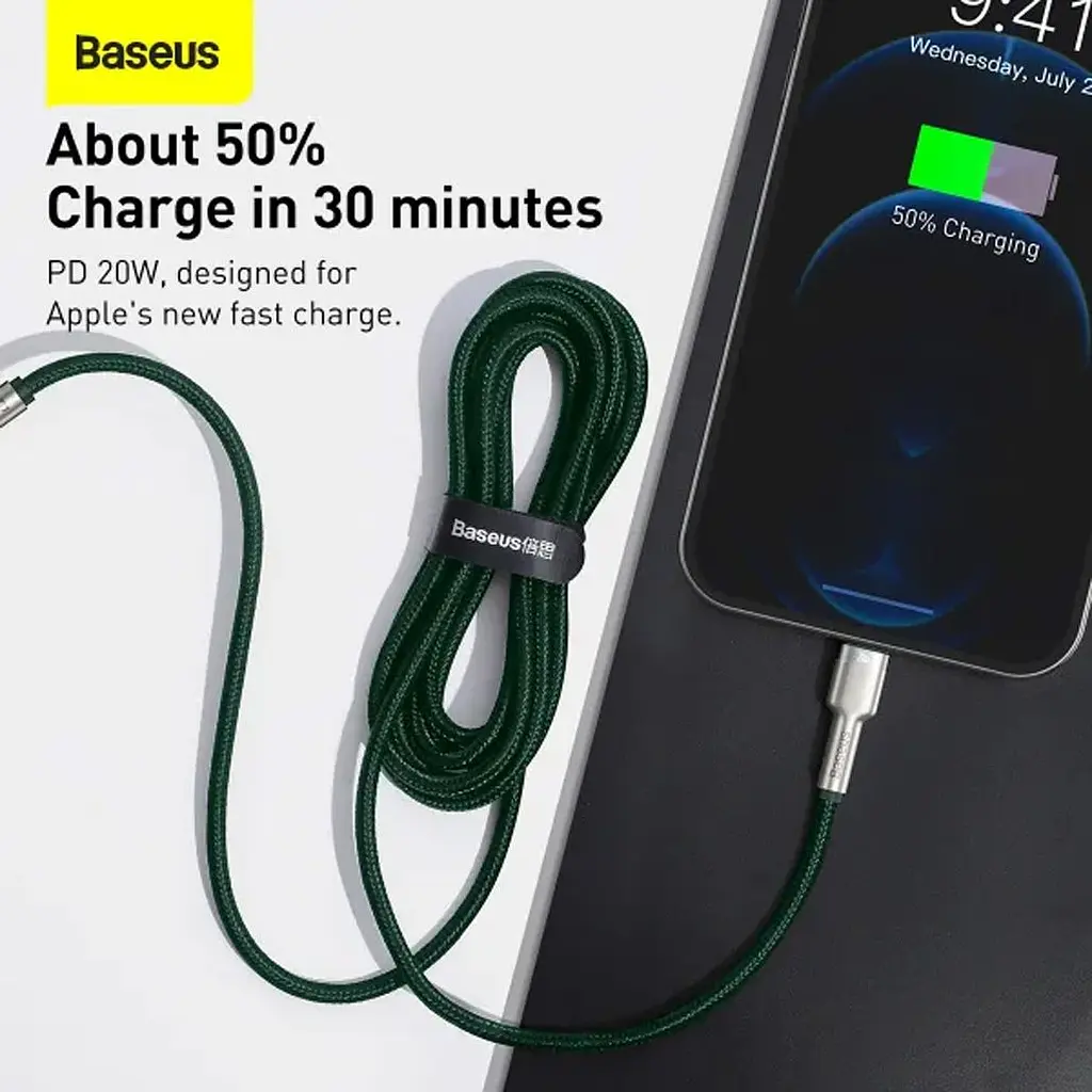 Кабель Baseus Cafule Metal USB-C to Lightning PD 20W 2m Green (CATLJK-B06) [169513] - фото 7