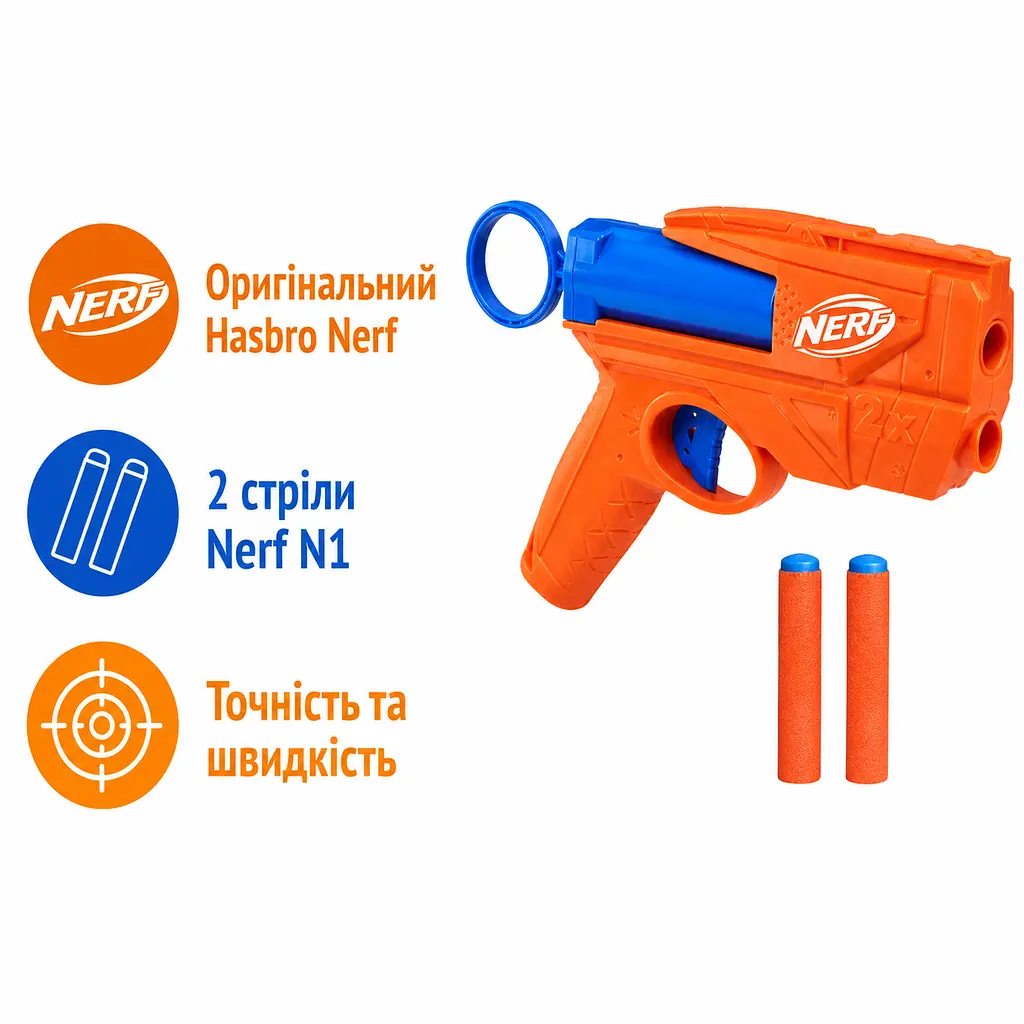 Бластер іграшковий Hasbro Nerf N Series Ward механічний зі 2 стрілами N1 синьо-помаранчевий (SKU-235) - фото 2