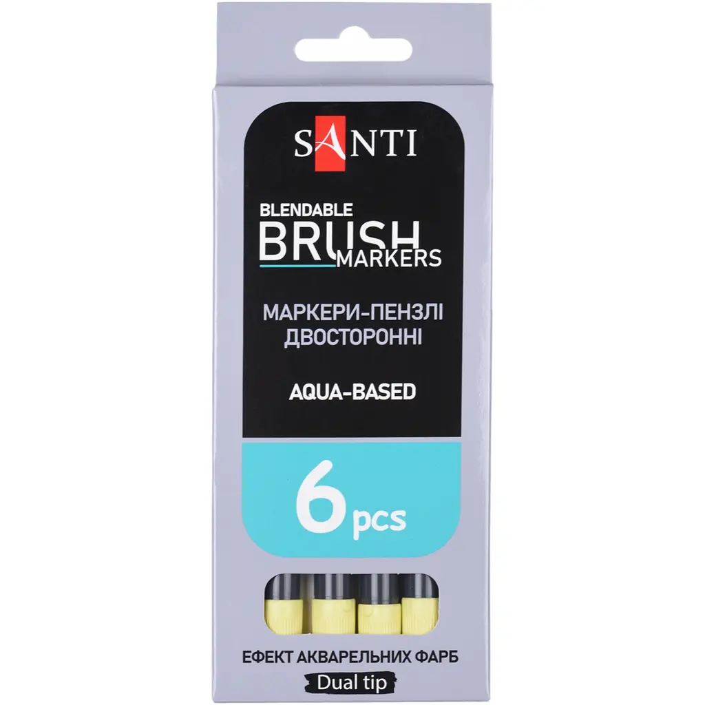 Маркер акварельний Santi Brush Marker SWB-01 світло-жовтий двосторонній 6 шт. (391057) - фото 4