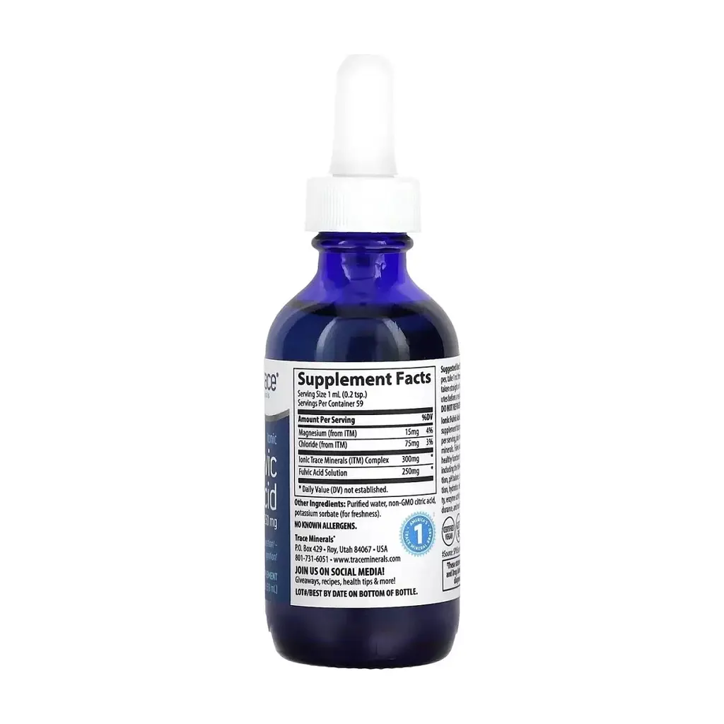 Мінерали Trace Фульвова Кислота Іонна, 250 мг, Ionic Fulvic Acid, Trace Minerals, 59 мл (TMR-00311) - фото 2