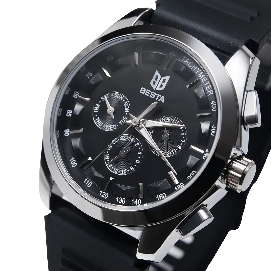 Наручний годинник чоловічий BESTA Walker Elastic Black 2 ремінці Сріблястий (3596) - фото 2