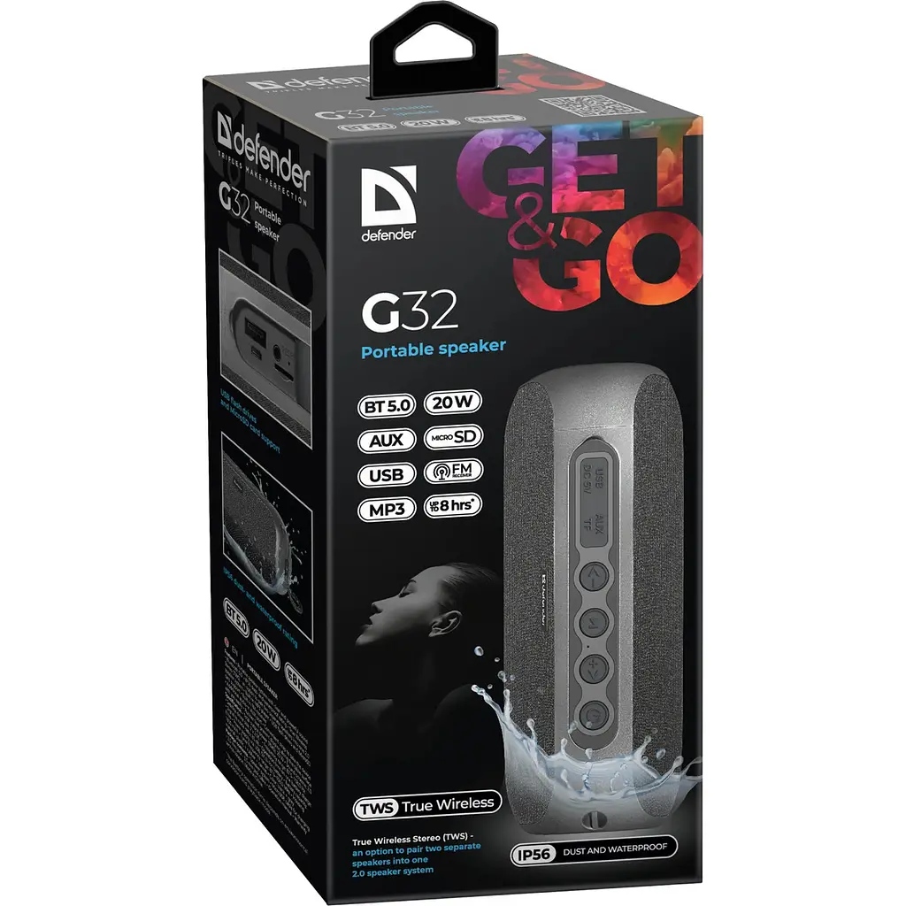 Акустична система 1.0 Defender G32 20W,BT/FM/USB/TF/AUX/TWS/IP56 - фото 6