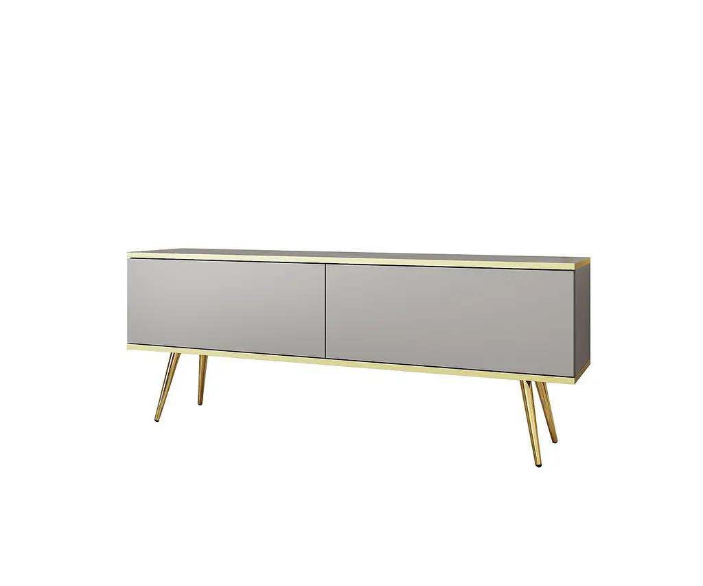 Тумба под телевизор Perfect Home Оро/Oro 2-дверная с золотыми ножками RTV135 Серый (PFH-091315) - фото 3