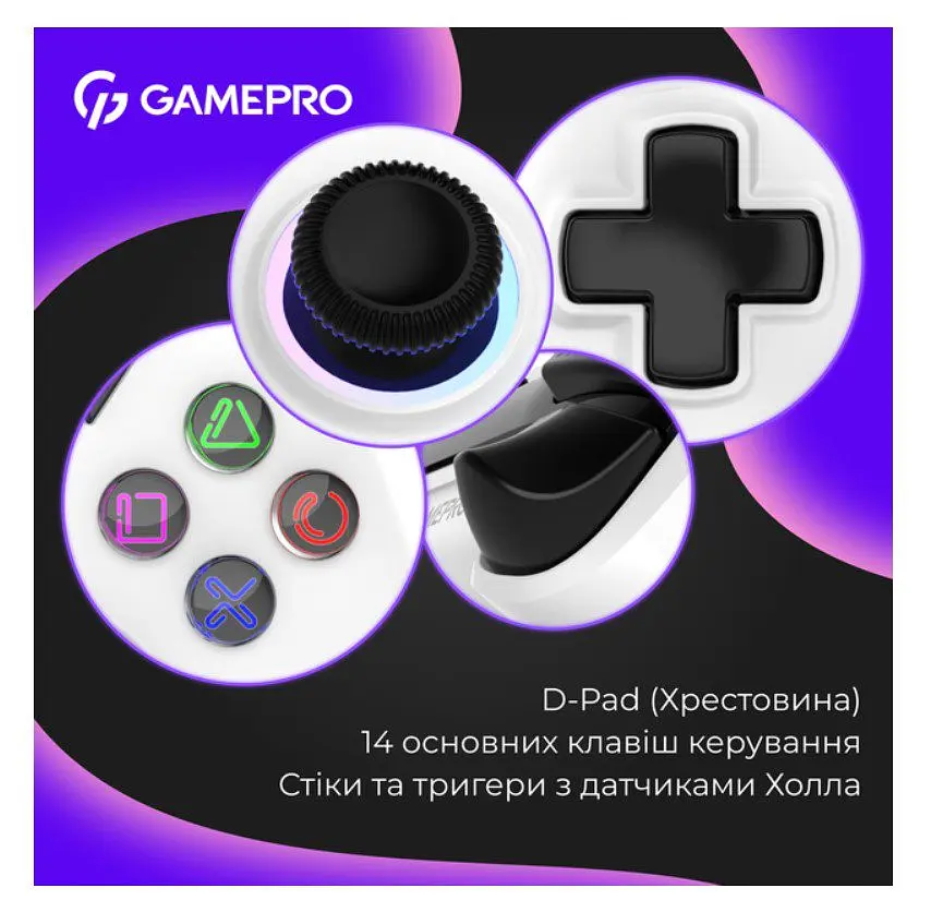 Геймпад Bluetooth джойстик GamePro GPS-13W Bluetooth 5.3/USB (PC/iOS/Android/PS3/PS4) DualShock RGB White - фото 9