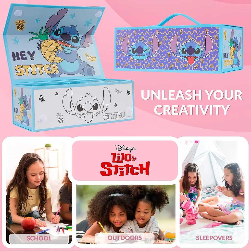 Набір Disney Stitch Art Set для дітей, футляр для розфарбовування з олівцями, крейдою, блокнотом - фото 3