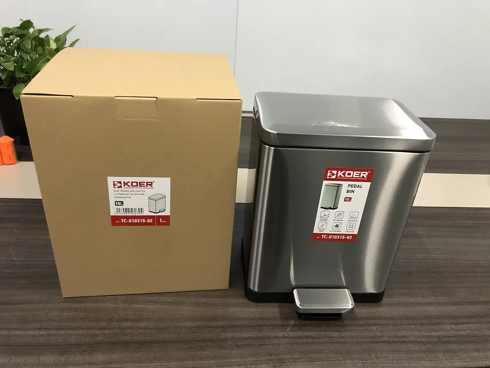 Відро для сміття з плавним закриттям прямокутне Koer TC-010315-02 15 л нержавіюча сталь KR5603, Нержавіюча сталь - фото 6
