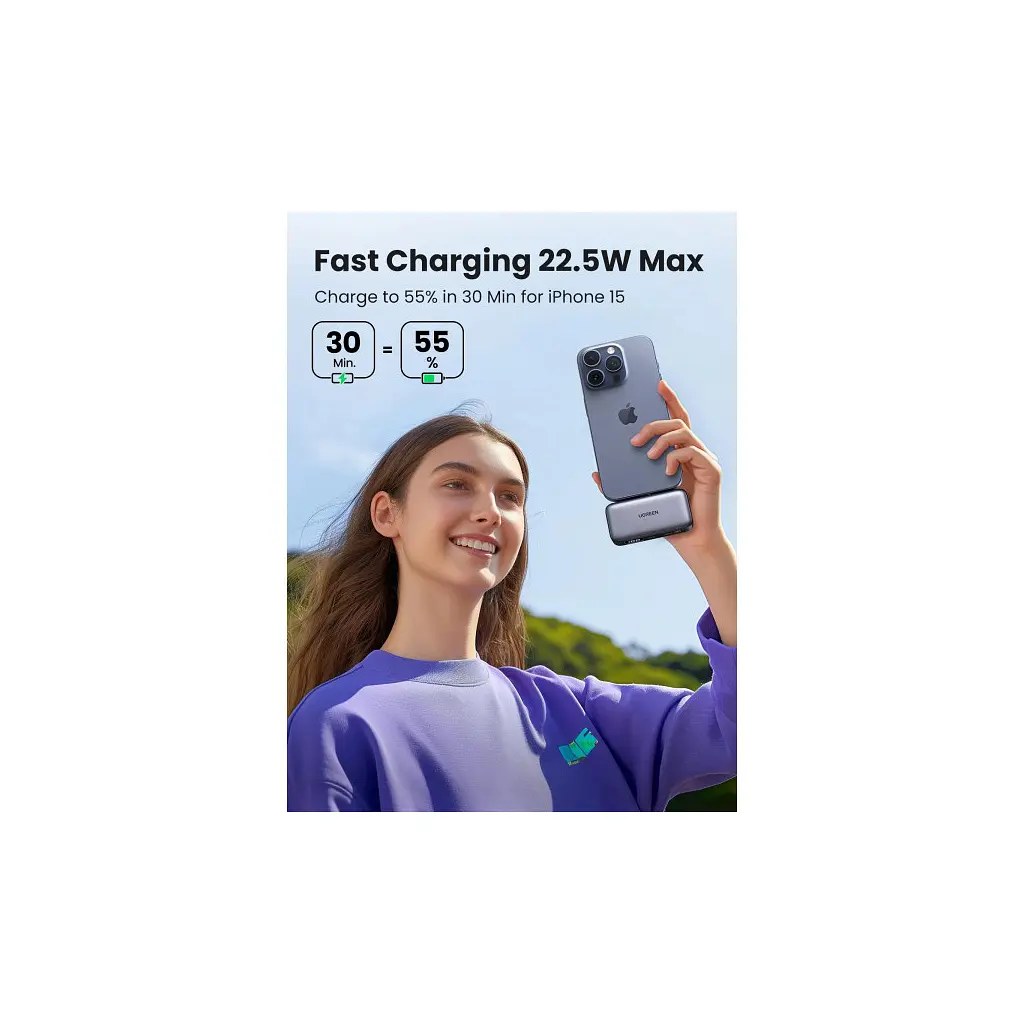 Батарея універсальна Ugreen 5000mAh 22,5W USB-C In/Out, with build-in Type-C connector (PB503) (35338) - фото 2