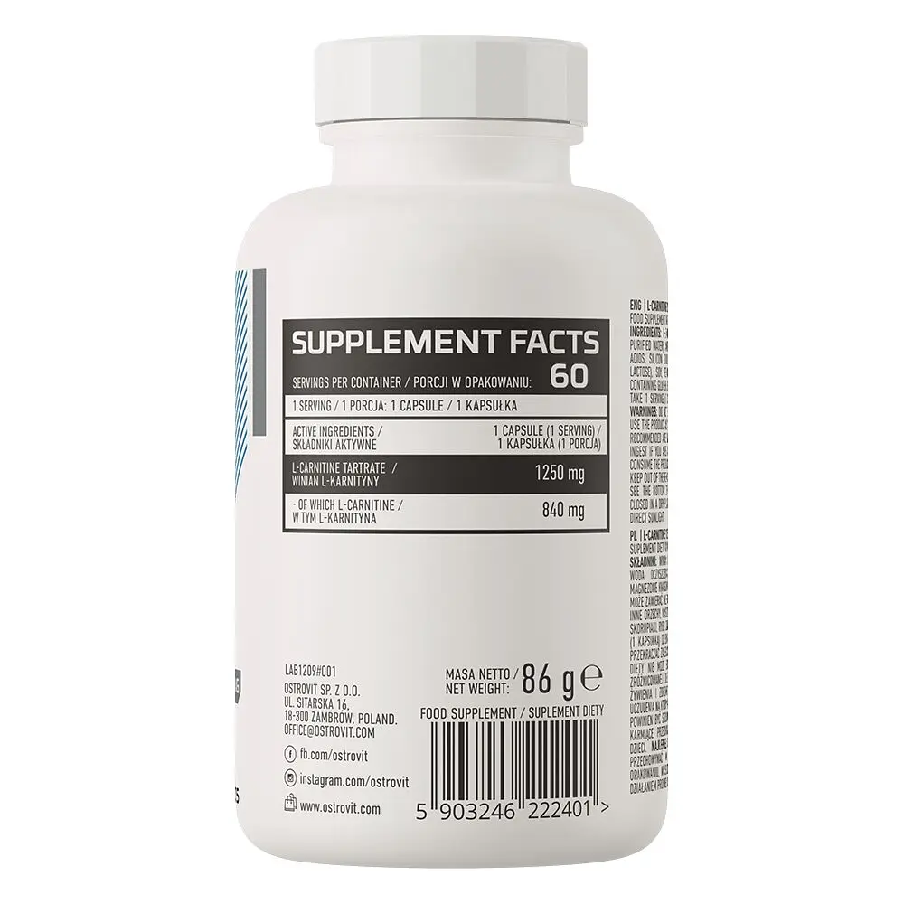 Жироспалювач OstroVit L-Carnitine 1250, 60 капсул - фото 2