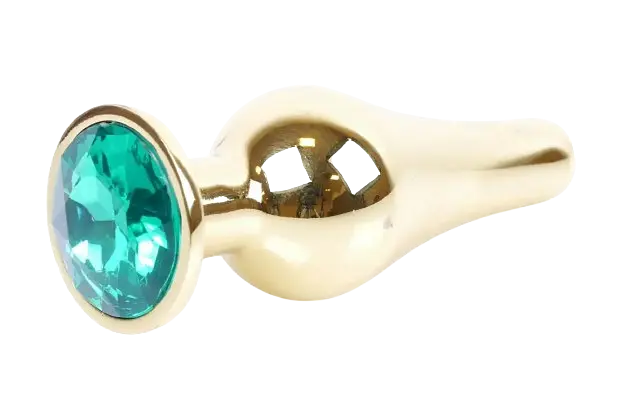 Анальна пробка з кристалом B-Series Jewellery Gold Butt Plug Green, 9,5х3 см, зелений
