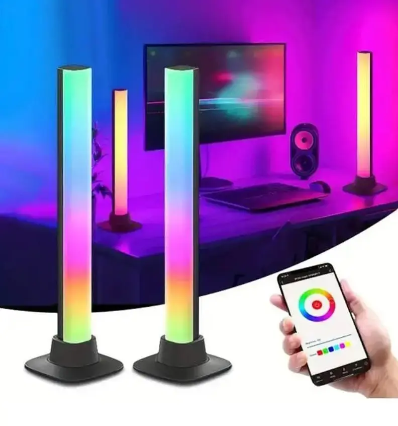 Комплект розумних ламп RGB світломузика 2 шт на робочий стіл Desktop Розумне смарт підсвічування телевізора кімнати Світлодіодні LED панелі з синхронізацією під музику для геймерів ігор стримів ТБ фонова атмосфера нічник світильник з керуванням з телефону - фото 5