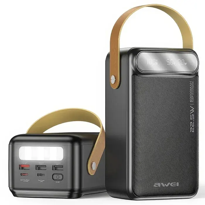 Power Bank 60000mAh зі наскрізною зарядкою портативна батарея для смартфона планшета роутера USB зовнішній акумулятор повербанк із швидкою зарядкою 22.5W ліхтариком та дисплеєм AWEI P101K - фото 2