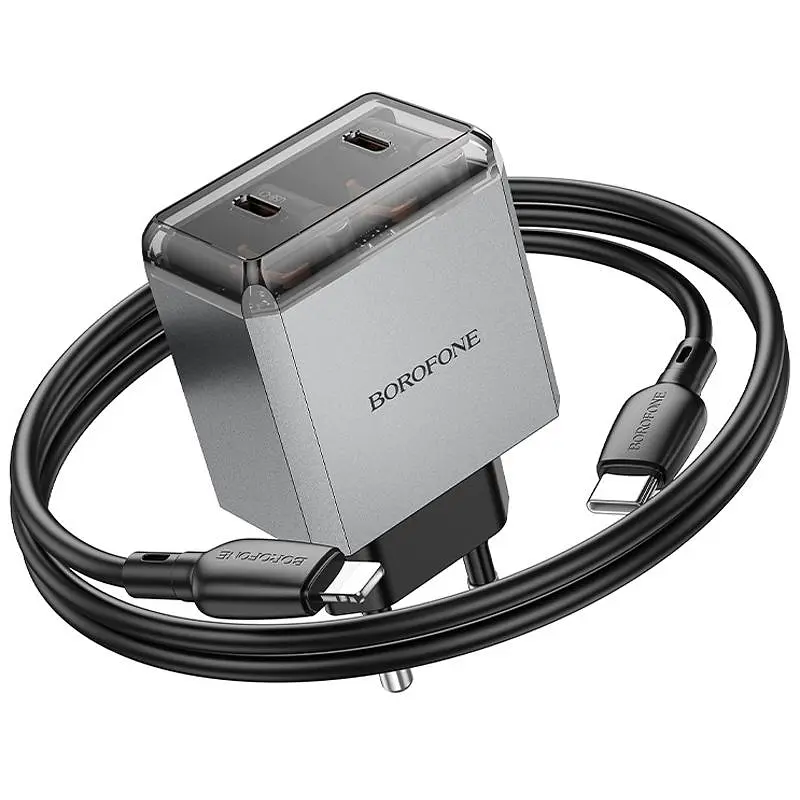 МЗП BN21 Lena PD40W+QC3.0 (2USB-C) + кабель Type-C to Lightning Metal gray Borofone teh0029627 - фото 6