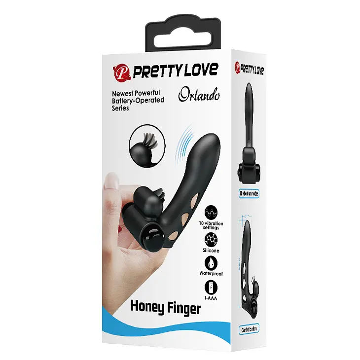 Вибронасадка на палец Pretty Love Orlando Honey Finger Vibrator, 9х2.6 см (чёрный) - фото 5