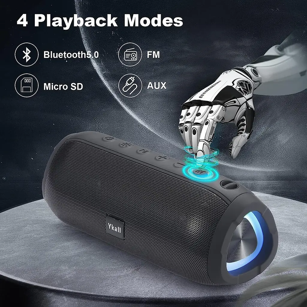 Портативний Bluetooth-динамік Ykall, Bluetooth-динамік потужністю 20 Вт зі світлодіодним підсвічуванням - фото 3