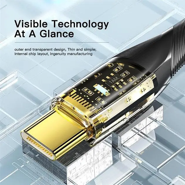 Кабель Essager Interstellar Transparent Design USB Cable Type C to Type C 100W 2 м Black (EXCTT1-XJA01-P) - фото 6